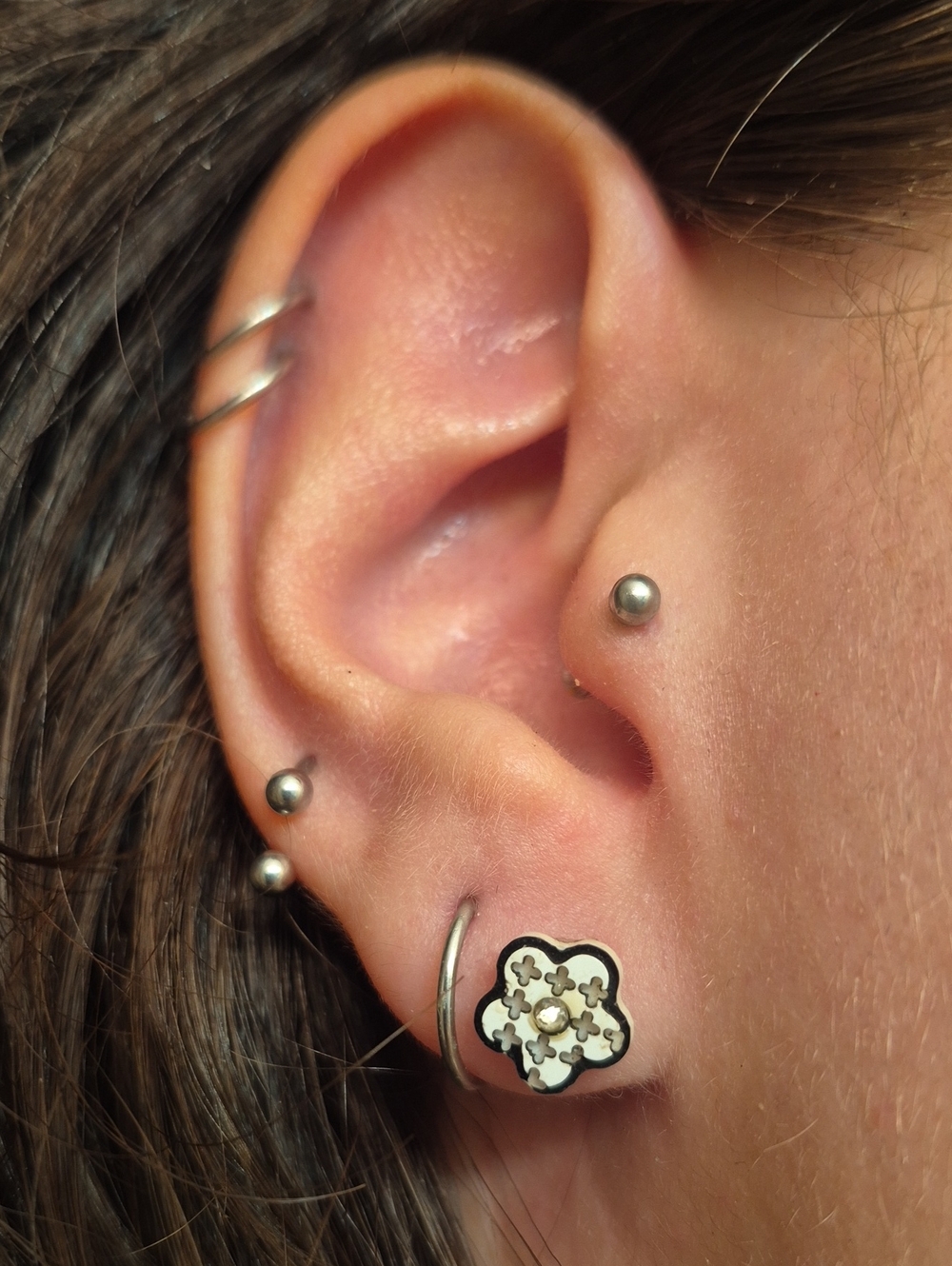 Floral Silver-Tone Clover Stud Earrings - Women Jewelry